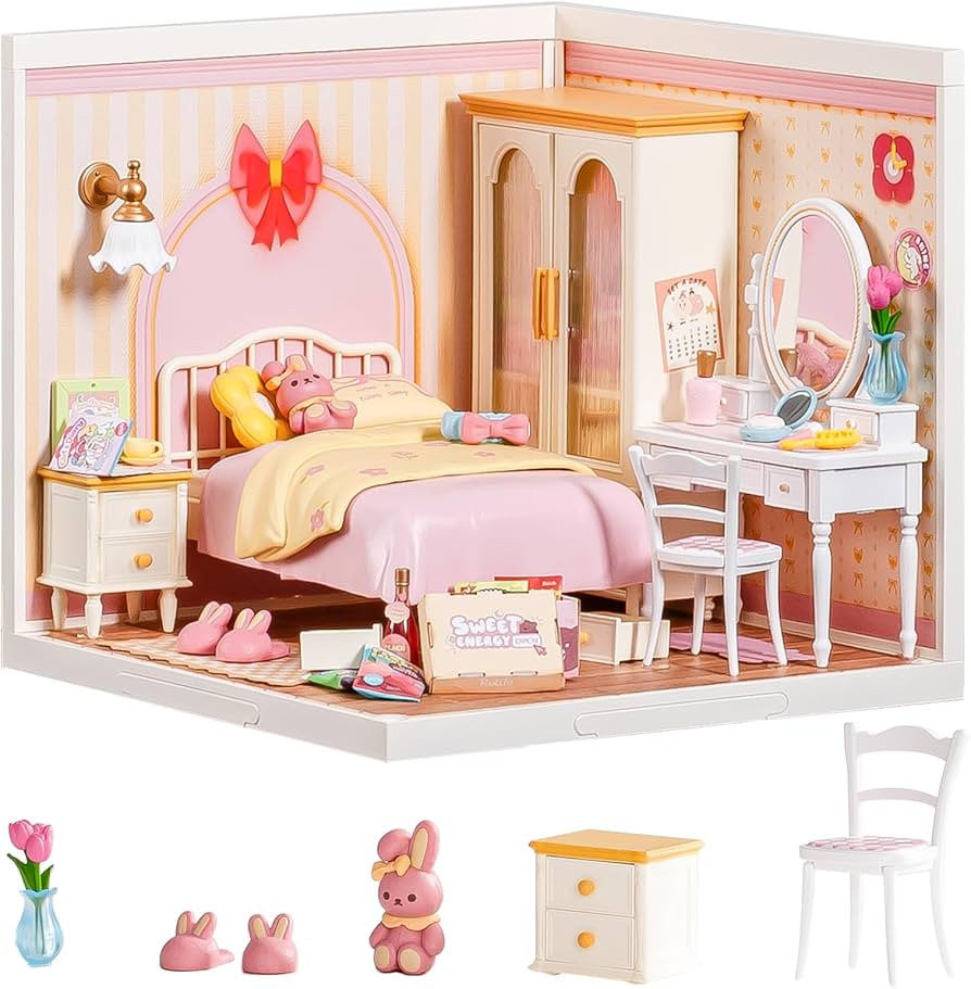 Rolife Super Creator Kits Pink Bedroom, Tiny House Building Blocks for Little Dolls, DIY Plastic ... | Amazon (US)