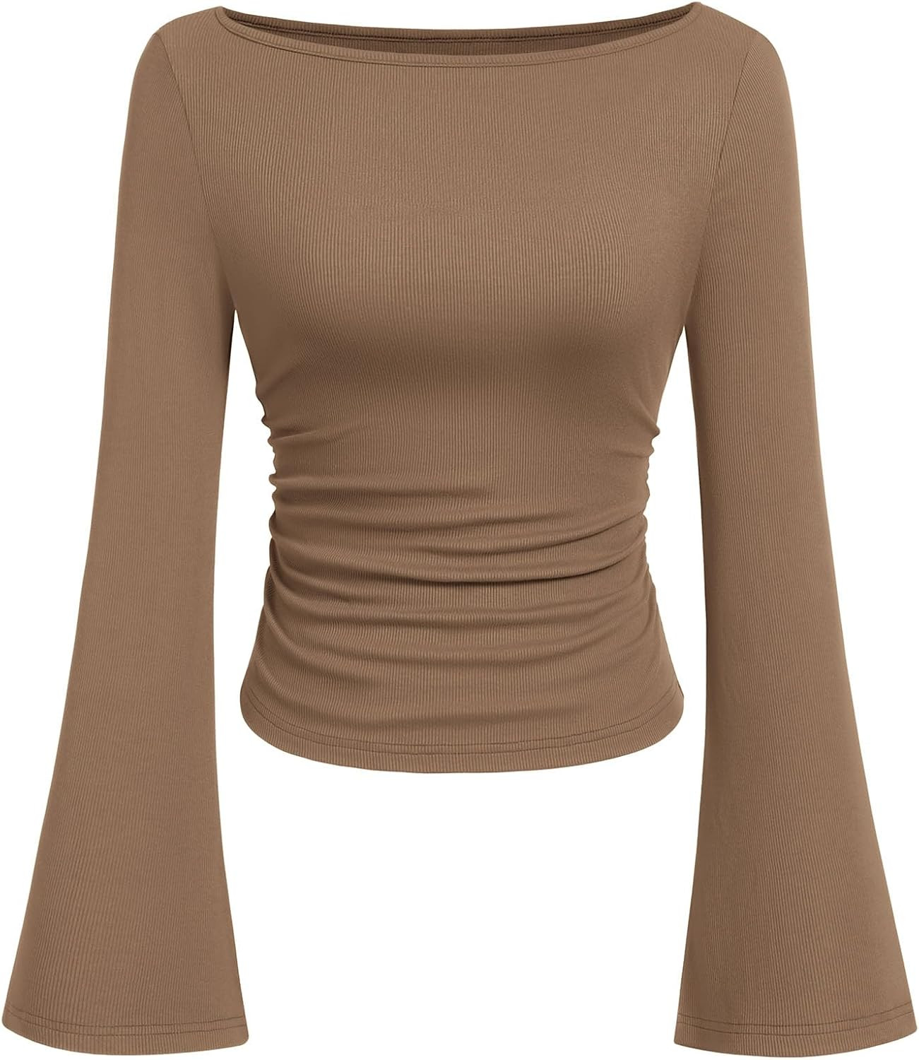 PRETTYGARDEN Womens Bell Long Sleeve Ribbed Knit Tops | Amazon (US)