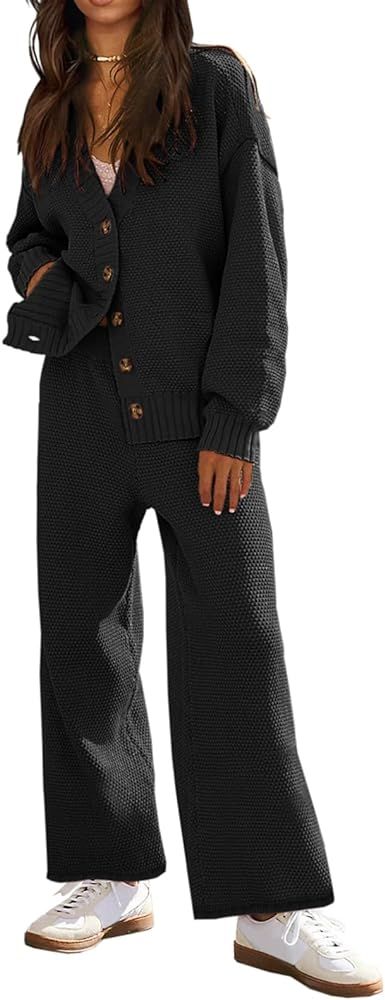 Fazortev Women's 2 Piece Lounge Sets Trendy Cozy Knit Slouchy Loungewear Sweater Set | Amazon (US)