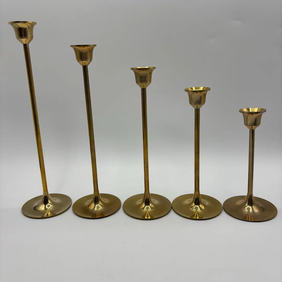 Vintage MCM Brass and Black Graduated Candlestick Holders, Set of 3 - Etsy | Etsy (US)