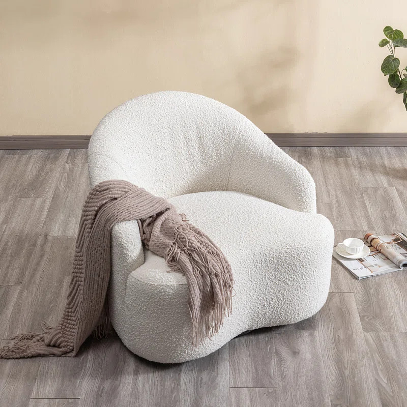34" Wide Curved Boucle Upholstered Swivel Barrel Chair | Wayfair North America