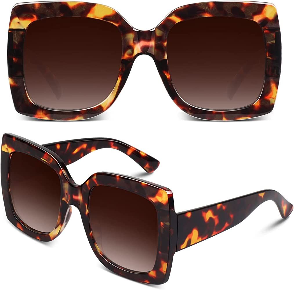 GQUEEN Oversized Square Frame Sunglasses Womens Retro Shades Trendy UV400 Protection, S904 | Amazon (US)