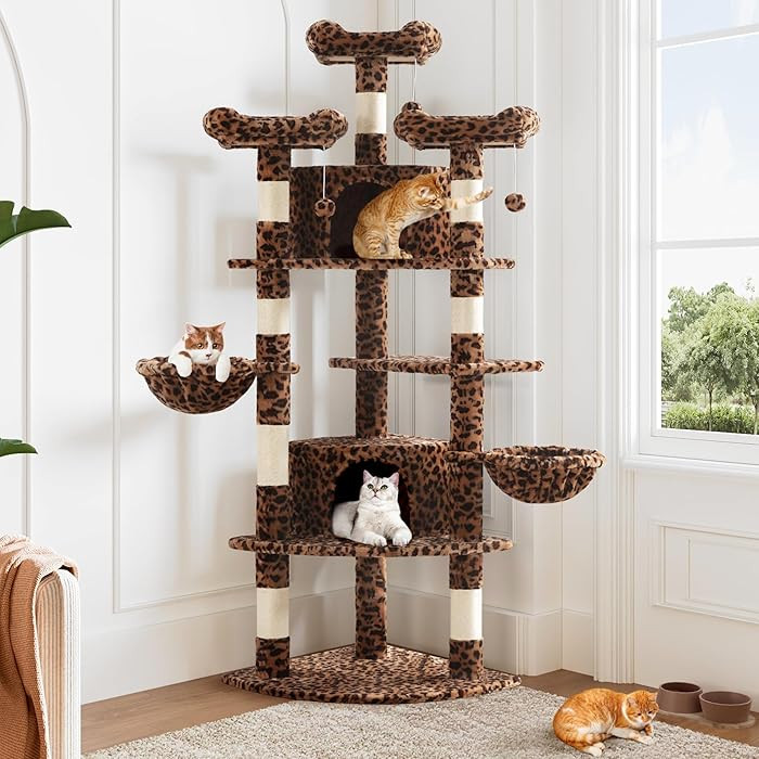 Allewie 73in Fan-Shaped Space-Saving Corner Cat Tower/Multi-Level Tall Cat Tree for Indoor Kittie... | Amazon (US)