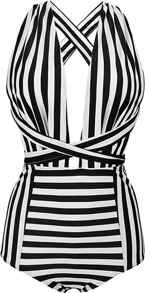 COCOSHIP Retro One Piece Backless Bather Swimsuit High Waisted Pin Up Swimwear(FBA) | Amazon (US)