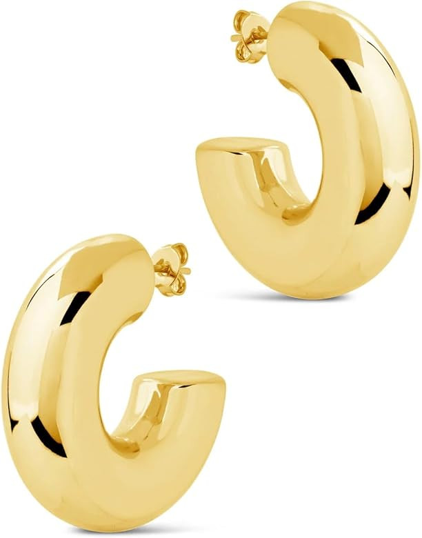 Amazon.com: Chunky Gold Hoops Earrings for Women Non Tarnish, Thick Gold Plated Circle Open Hoop,... | Amazon (US)