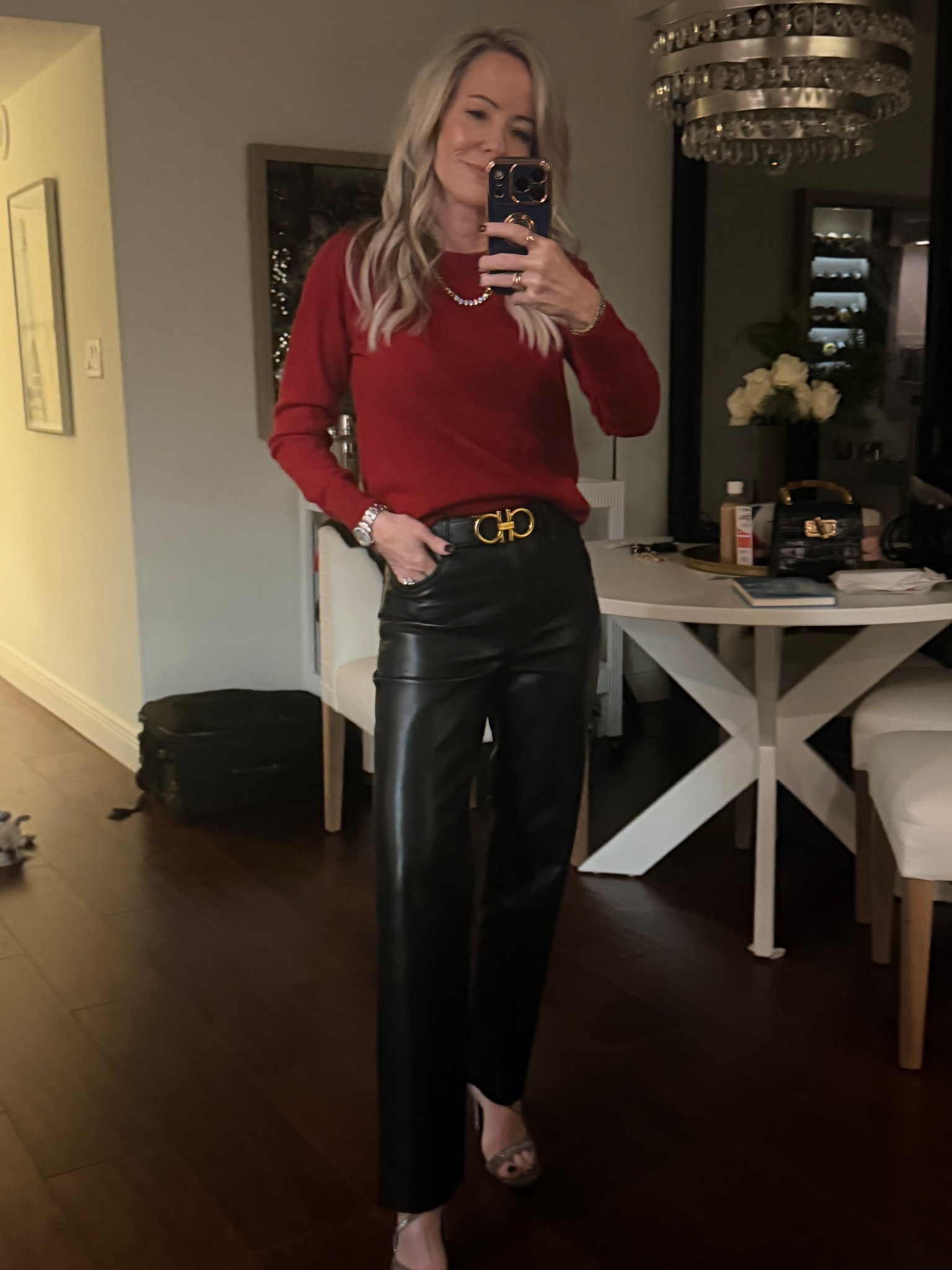 What i wore!  Affordable cashmere sweater and faux leather pants with some sparkle heels! 

#LTKSeasonal #LTKOver40 #LTKHoliday