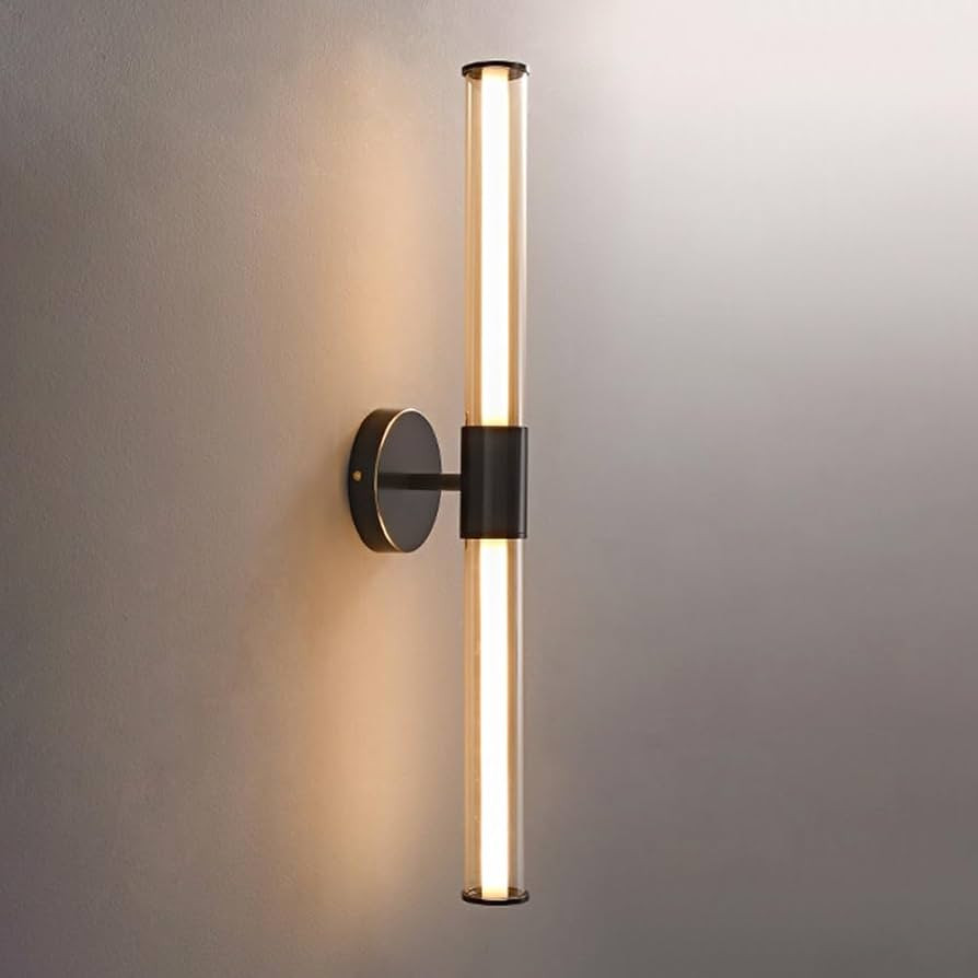 Amazon.com: Jadssox Led Bathroom Vanity Light Fixture Wall Sconce, 12W 3000k Warm Light Glass Long Tube Wall Light, 22.8in Linear Sconce Wall Lighting, Black Indoor Wall Mounted Lamp : Tools & Home Improvement | Amazon (US)