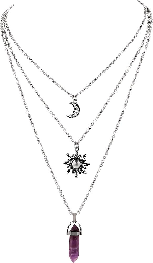 Sacina Gothic Sun and Moon Neckalce, Moon and Sun Pendant, Crystal Necklace, Layered Necklace for... | Amazon (US)