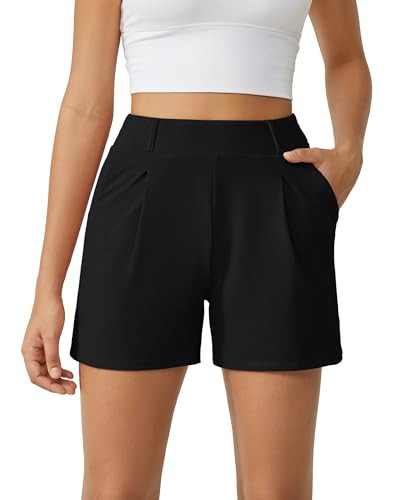 G4Free Business Dressy Shorts for Women Casual Summer High Waisted Pleated Black Trouser Shorts with Pockets (Black, XXL) | Amazon (US)