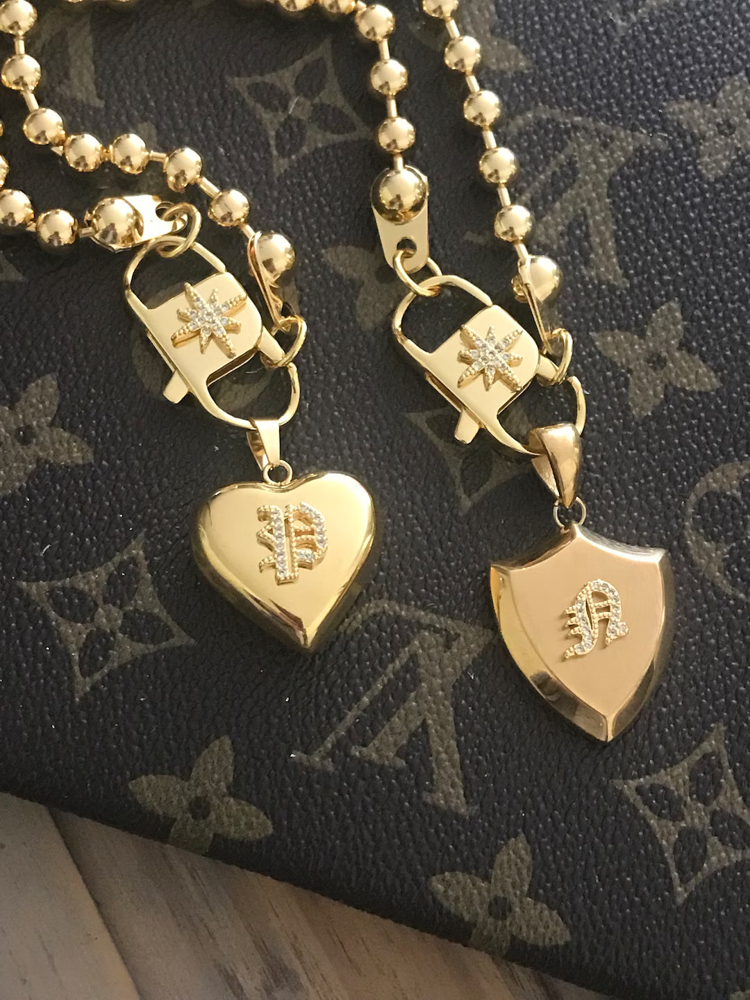 Personalized Heart/shield Old English Initial Necklace - Etsy | Etsy (US)