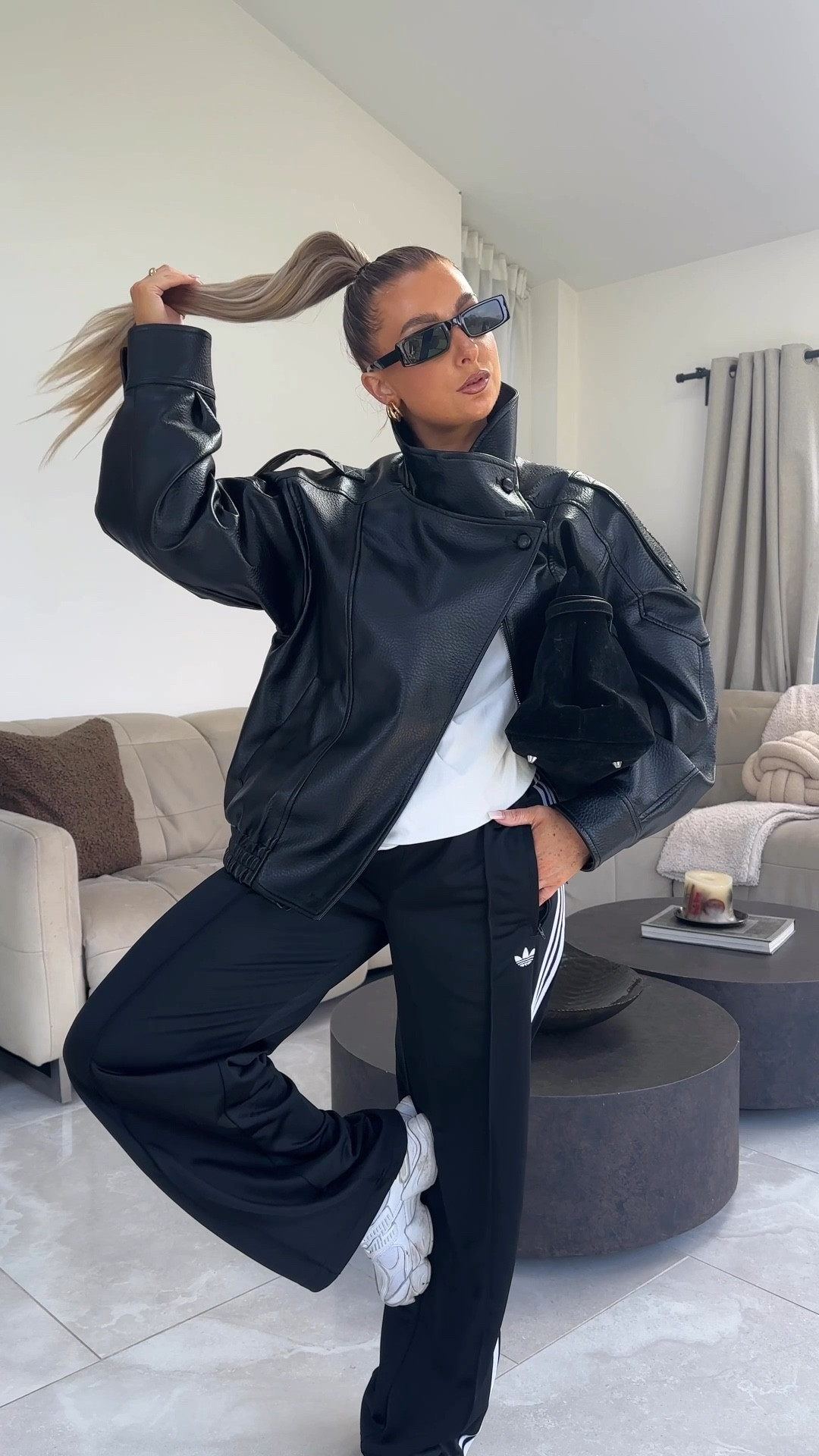 OOTD with my go to pieces atm the adidas firebird jogger pants and my dupe leather jacket 🙌🏽😍 

#LTKeurope #LTKVideo #LTKstyletip