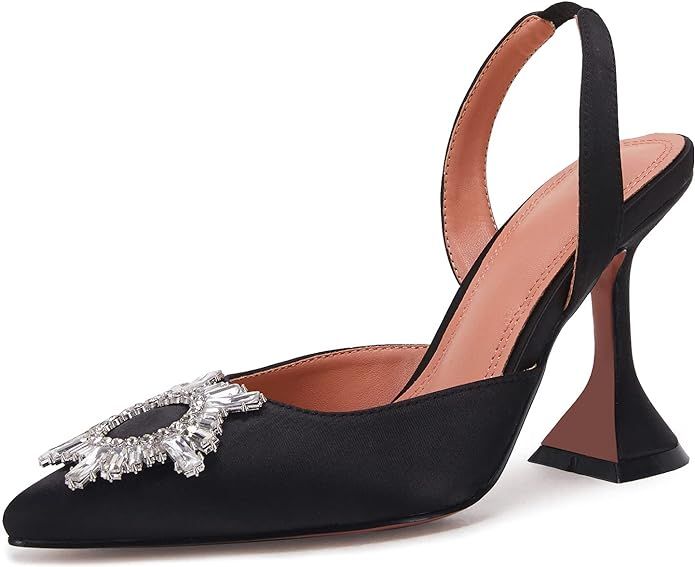 Amazon.com | VETASTE Women's High Heel Crystal Slingback Pumps Pointed Toe Strappy Triangle Heele... | Amazon (US)