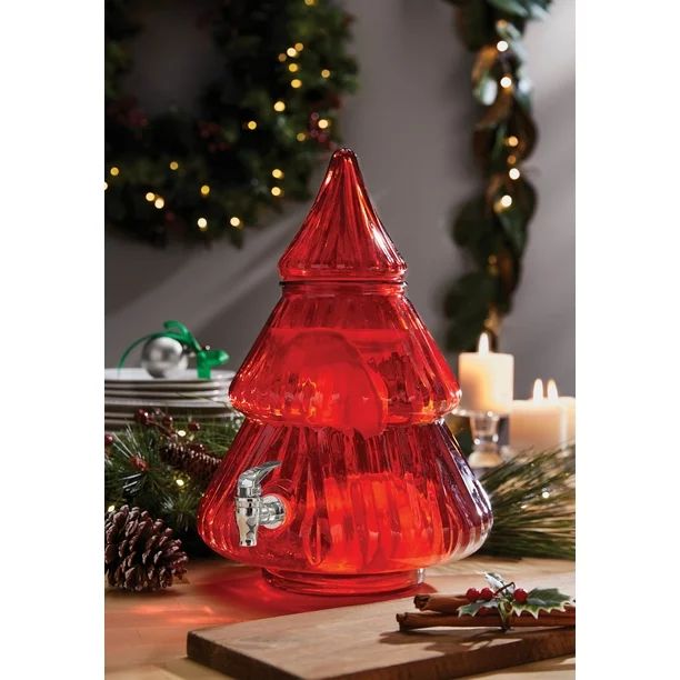 Holiday Time 2.1 Gallon Red Glass Christmas Tree Beverage Dispenser - Walmart.com | Walmart (US)