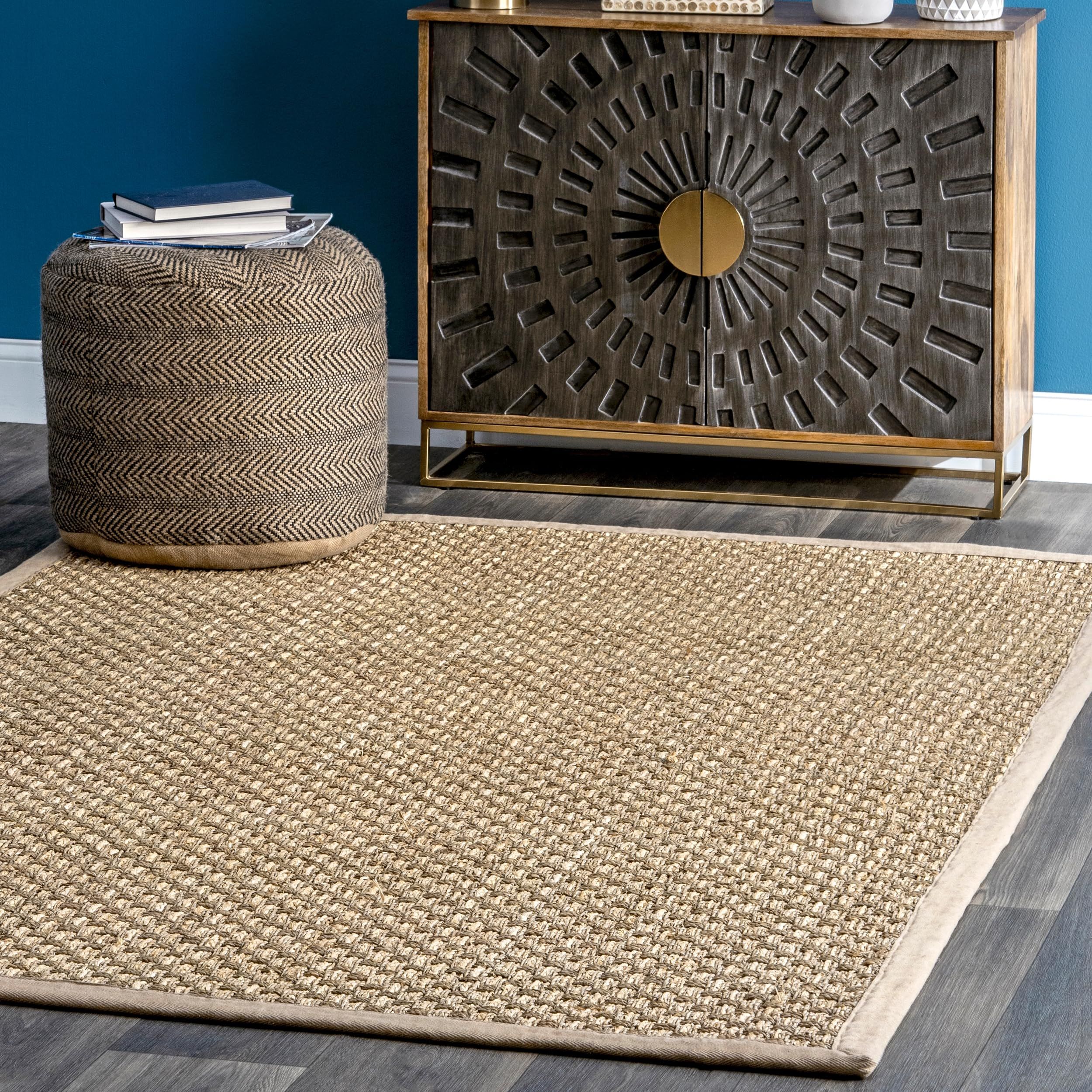 nuLOOM Spero Seagrass Basketweave Bordered Area Rug, 9' x 12', Natural | Amazon (US)