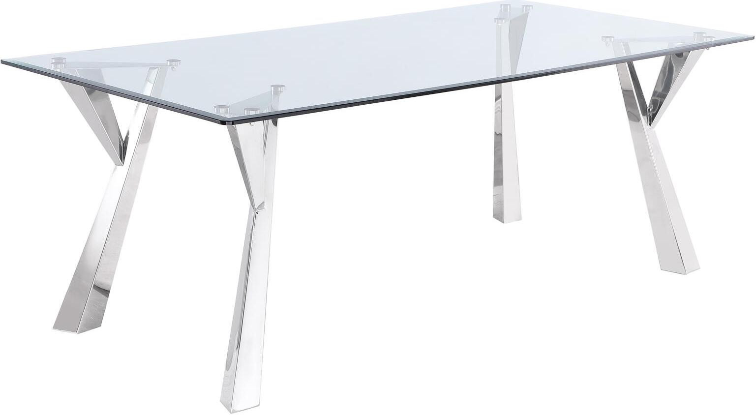 Alaia Rectangular Glass Top Dining Table Clear and Chrome | 1stopbedrooms