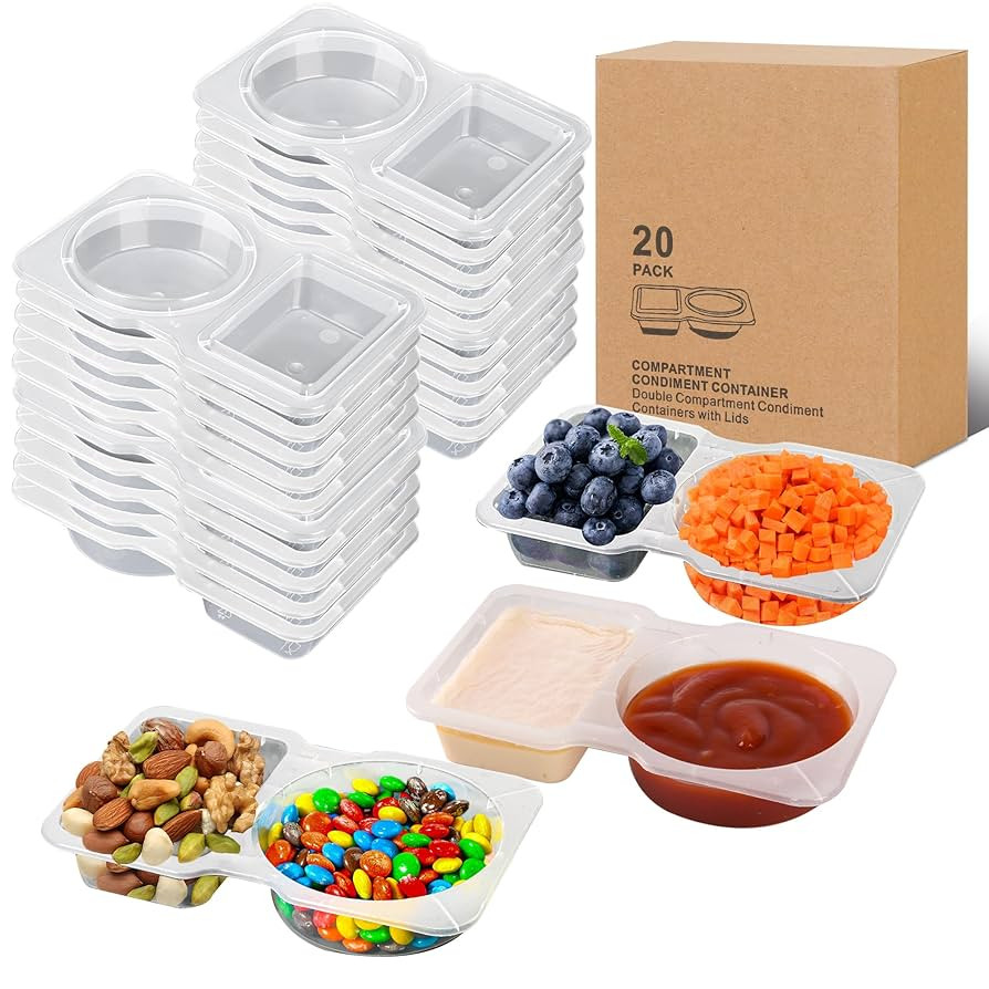 20 sets Reusable Snack Containers 2 Compartment Condiment Container With Lids Snackle Box Contain... | Amazon (US)