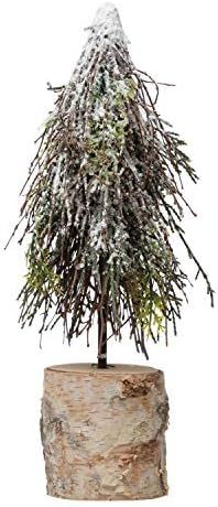 Creative Co-Op 6-1/4" Round x 15" H Faux Pine & Twig Tree on Birch Wood Base w/Snow & Icicles Fig... | Amazon (US)