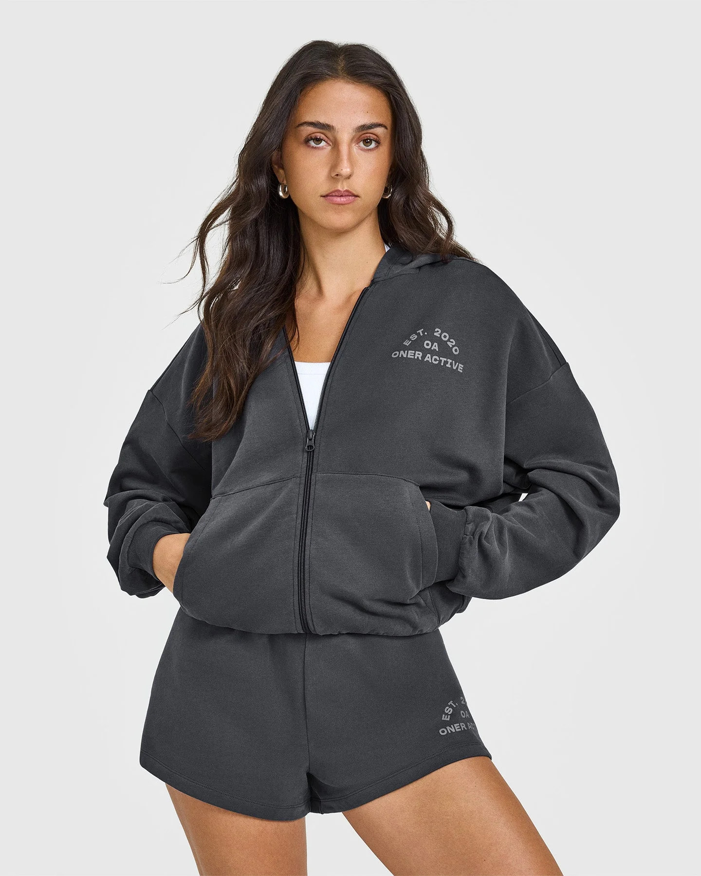 Lightweight Zip Through Hoodie with Graphic 
 Coal | Oner Active (UK / US)