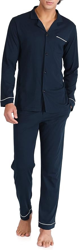DAVID ARCHY Mens Pajamas Set Soft Cotton Notched Collar Pajamas for Men Long Sleeve Mens Sleepwea... | Amazon (US)