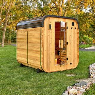 Lennon 6-Person Outdoor Cedar Traditional Wet/Dry Cube Sauna with 9kW Electric Heater, Wi-Fi Control, LED Lights | The Home Depot