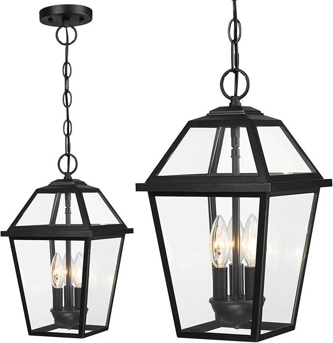 Modern 3-Light Large Outdoor Pendant Light for Porch, 16" Matte Black Exterior Hanging Light Fixt... | Amazon (US)