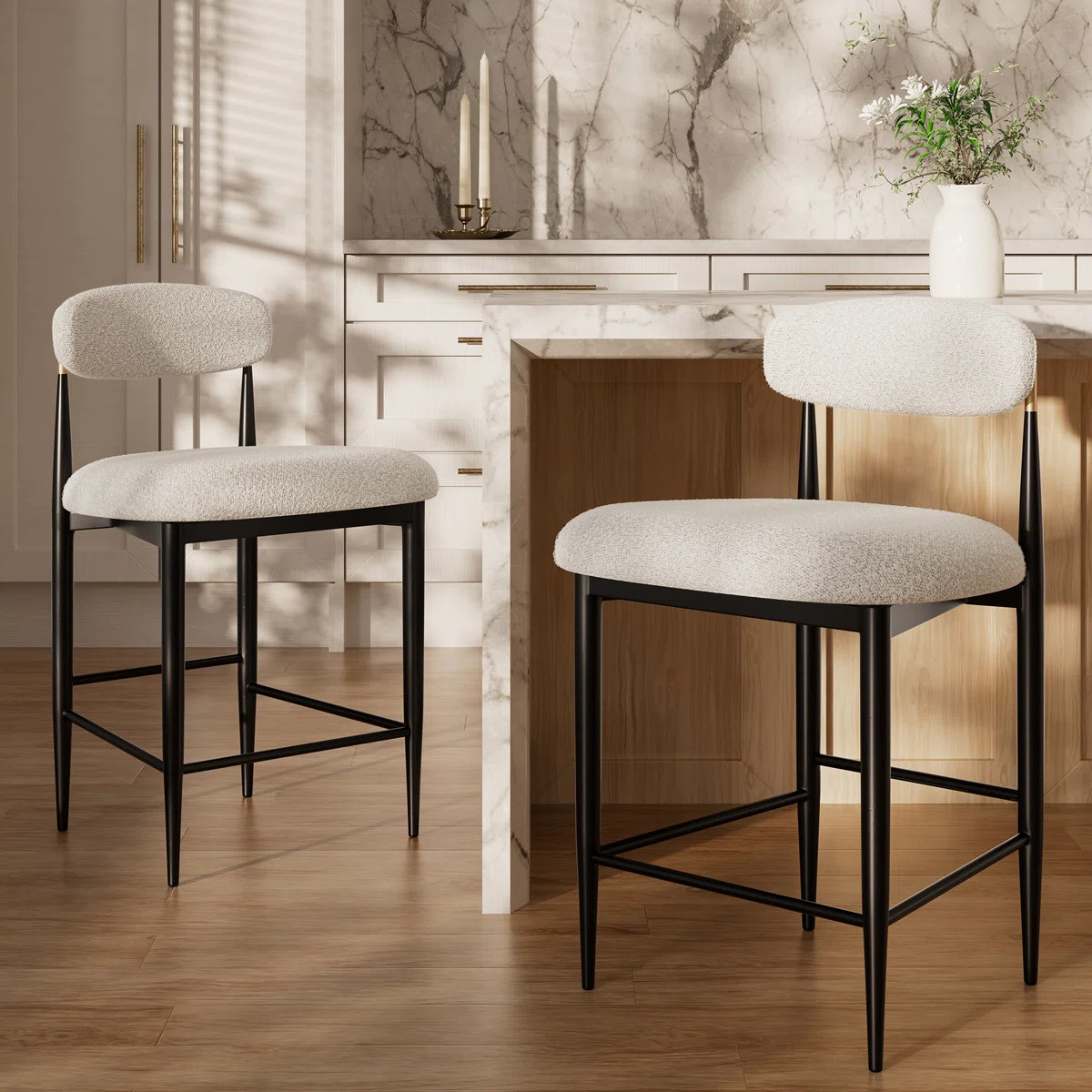 Velora 25.8" H Upholstered Counter Stool with Metal Frame (Set of 2) (Set of 2) | Wayfair North America