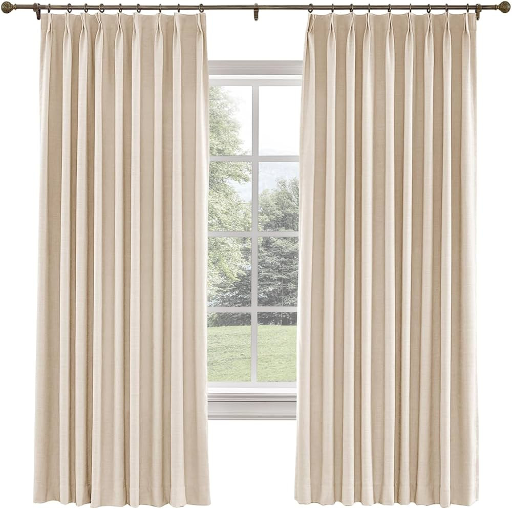 TWOPAGES 52 W x 84 L inch Pinch Pleat Darkening Drape Faux Linen curtain with Blackout Lining Dra... | Amazon (US)