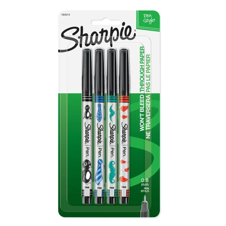 Sharpie Fine Point Pens, 0.8 mm, Assorted Colors, 4 Count - Walmart.com | Walmart (US)