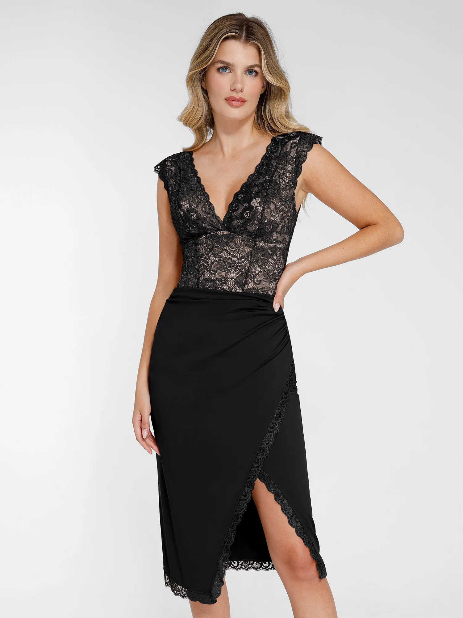 Shapewear Sculpting Lace Bodysuit or Slimming Midi Skirt | Popilush