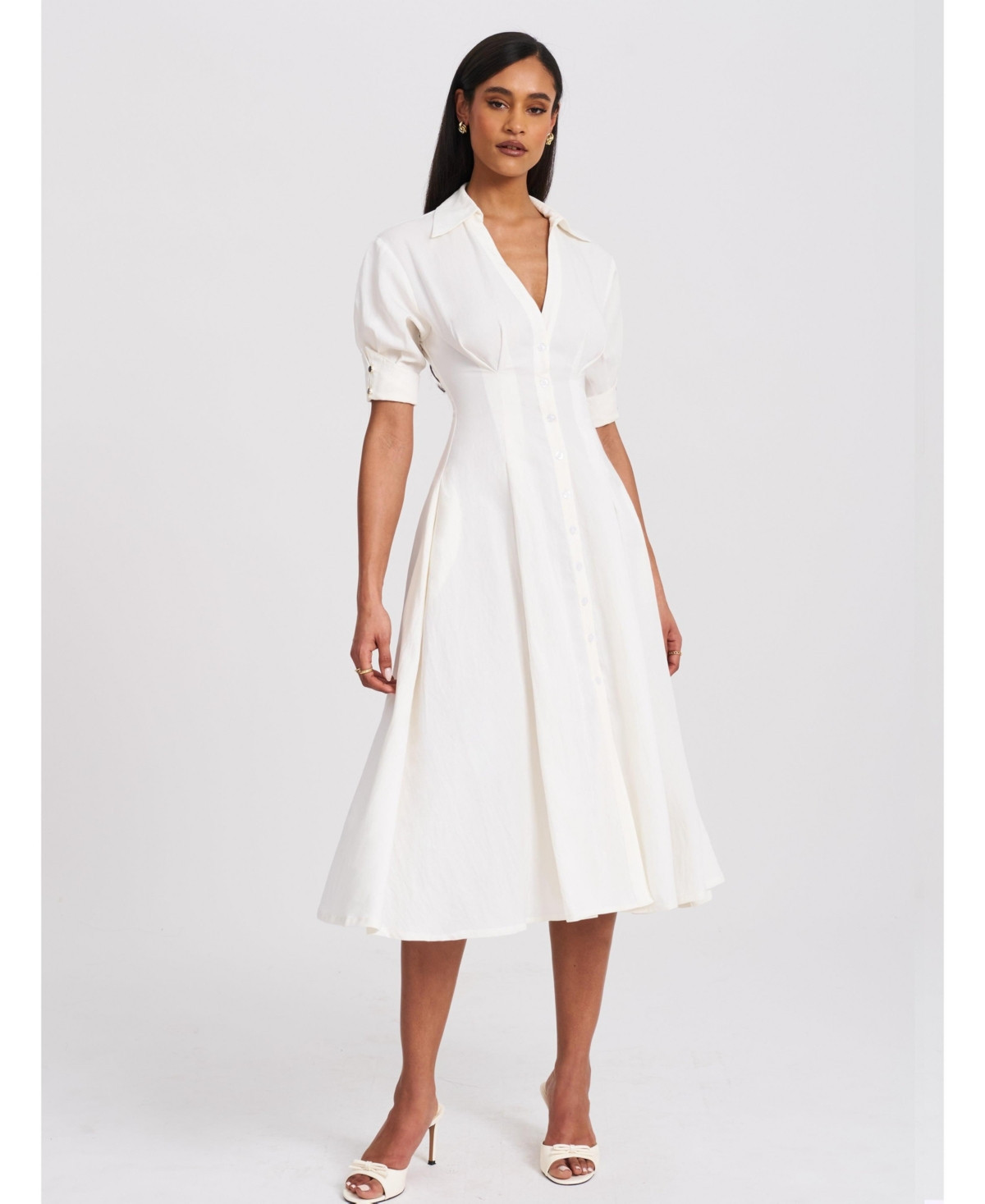 Miss Circle Women's Palina Lyocell Pleated Midi Preppy Shirt Dress - White | Macy's