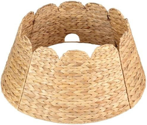 24" Wicker Scalloped Christmas Tree Collar - Foldable Natural Water Hyacinth Tree Base Cover for ... | Amazon (US)