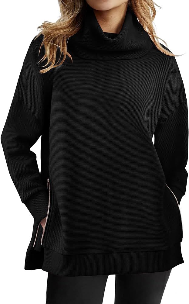 Zwurew Womens Turtleneck Sweaters Oversized Cowl Neck Ribbed Pullover Sweatshirts 2023 Fall Long ... | Amazon (US)