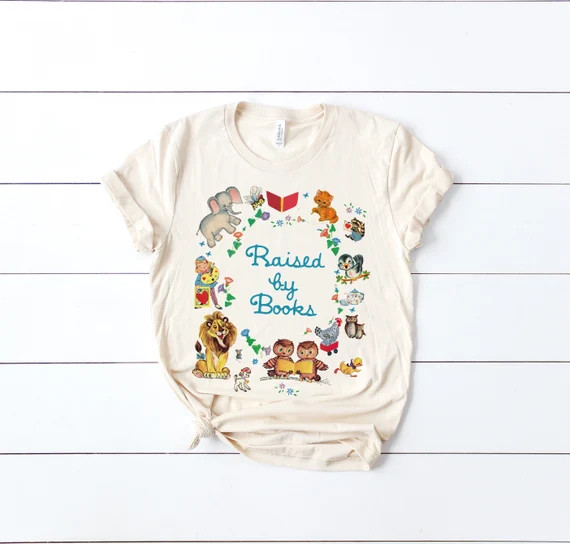 Raised by Books Teacher Read Reading Love Retro Vintage Nostalgia Short-Sleeve Unisex T-Shirt | Etsy (US)