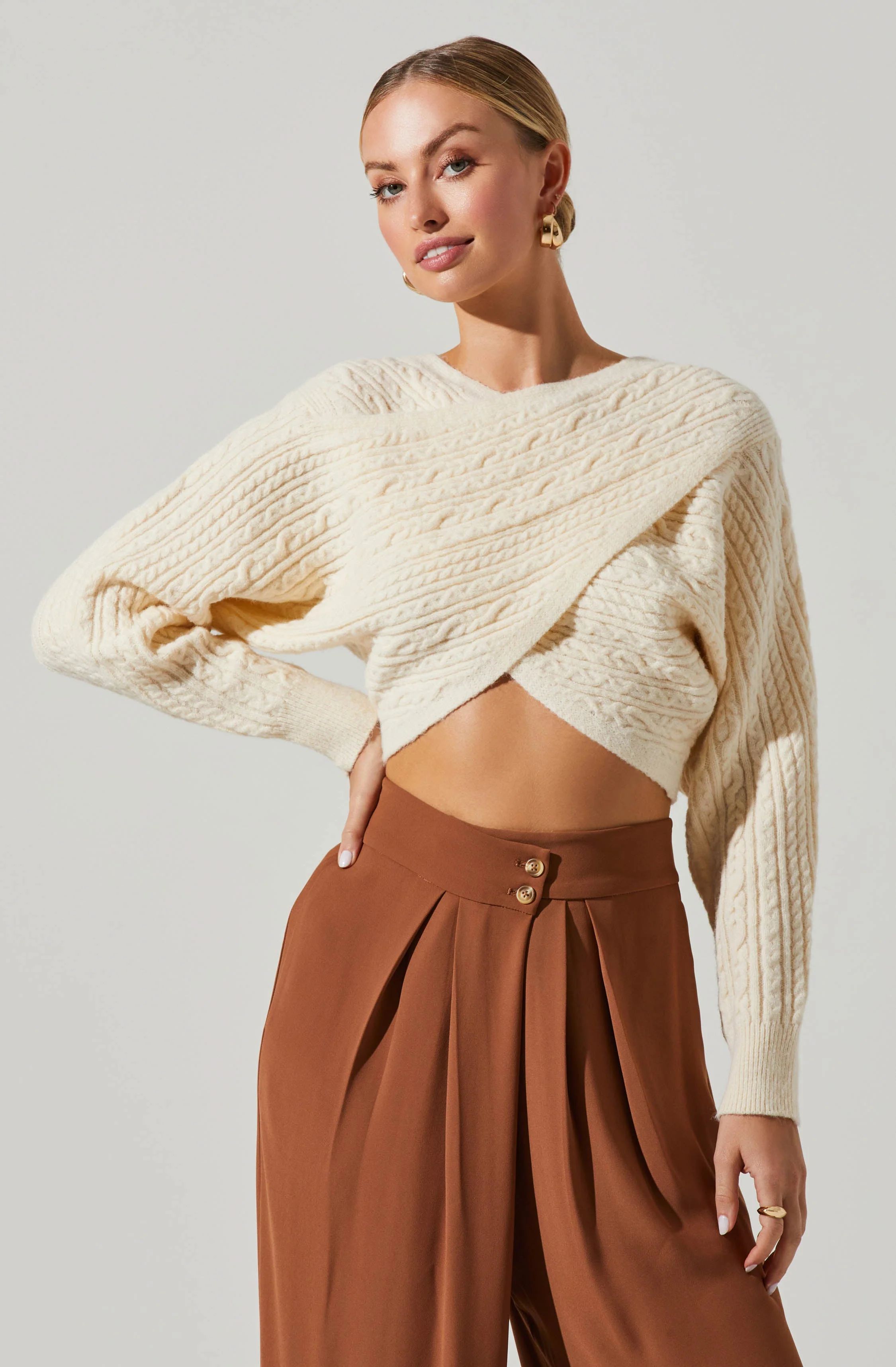 Mariana Reversible Cable Knit Wrap Sweater | ASTR The Label (US)