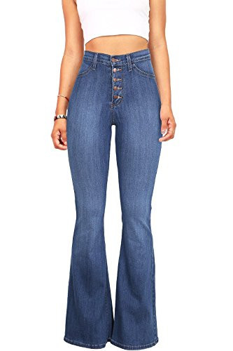 Vibrant Women’s Flare Denim Jeans – High Waisted Button Up Bell Bottom Stretch Classic Flared Pants VP1115 MStone 13 | Amazon (US)