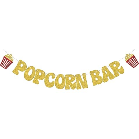 Glitter Popcorn Bar Banner Popcorn Theme Birthday Party Decorations Funny Popcorn Garland For Wed... | Amazon (US)