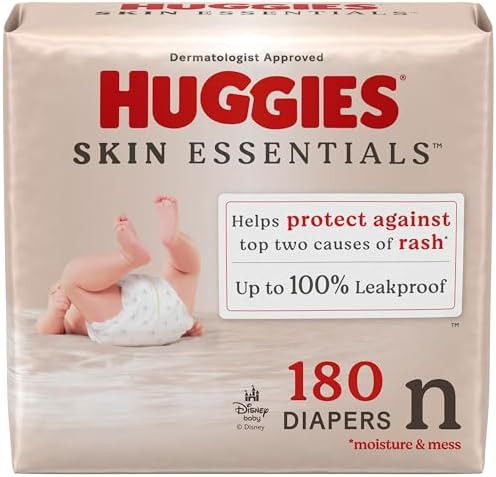 Huggies Size Newborn Diapers, Skin Essentials Baby Diapers, Size Newborn (6-9 lbs), 180 Count (3 ... | Amazon (US)