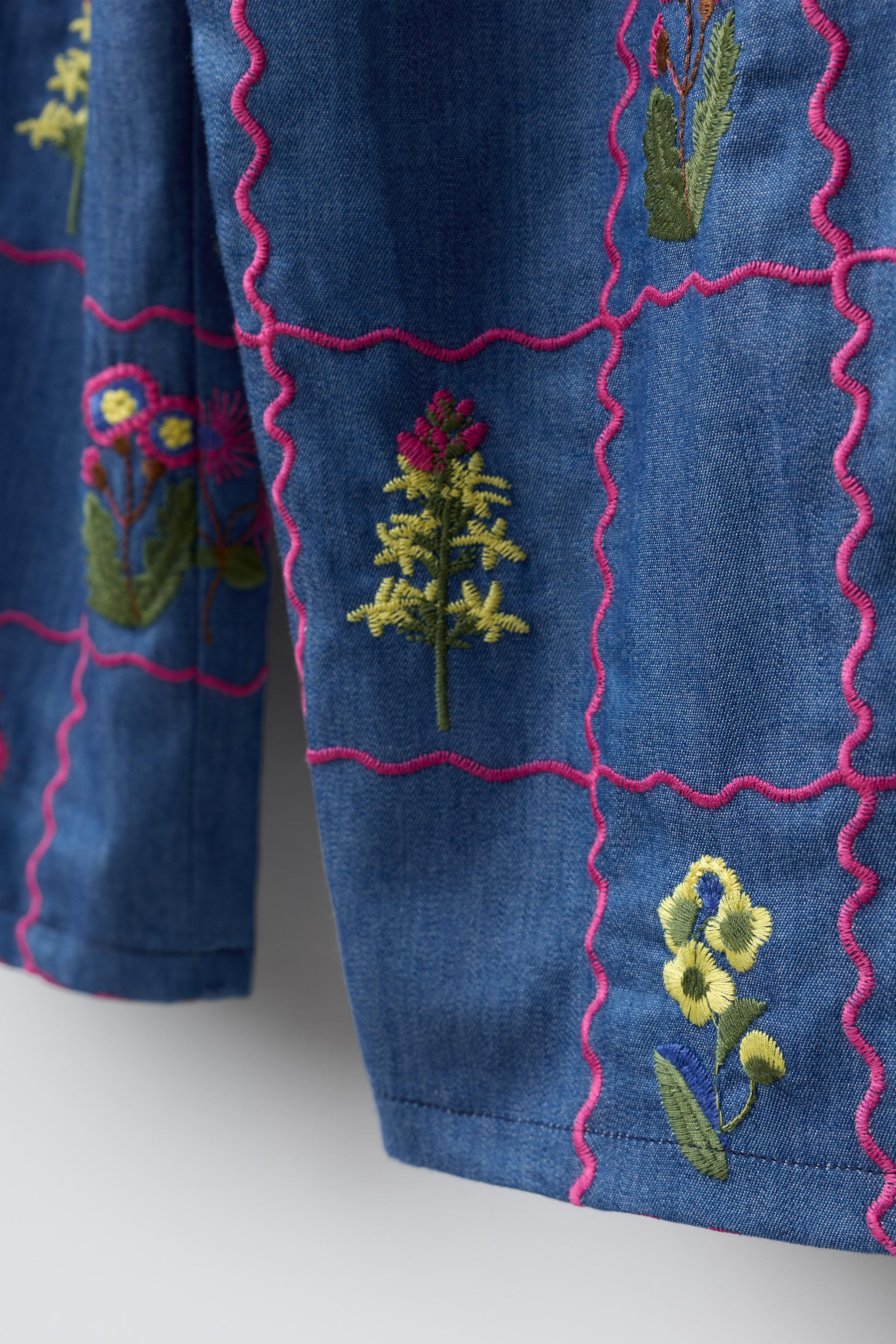 EMBROIDERED WIDE LEG PANTS | Zara US