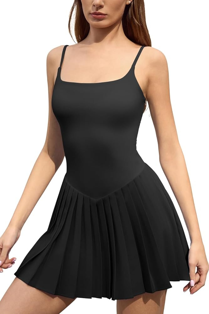 Women's Tennis Dress Built-in Shorts Sleeveless Pleated Athletic Golf Dress High Waist Workout Pi... | Amazon (US)