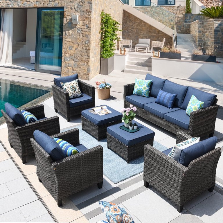 Ovios 7 Pieces Modern Outdoor Patio Furniture Set All Weather Wicker Conversation Set with Sectio... | Walmart (US)