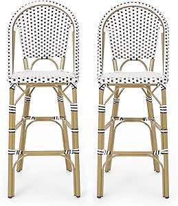 Christopher Knight Home Kinner Outdoor Barstool, Black + White + Bamboo Print Finish | Amazon (US)