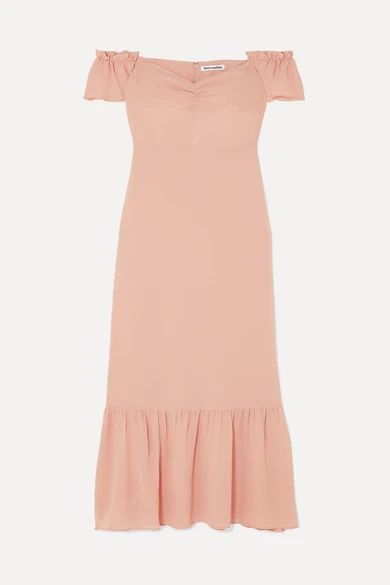 Reformation - Butterfly Off-the-shoulder Tiered Crepe Dress - Blush | NET-A-PORTER (US)