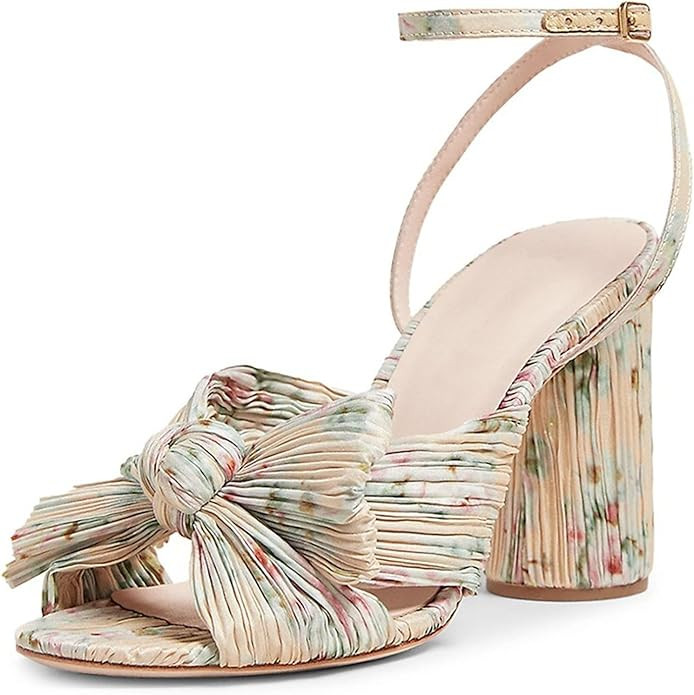 Mattiventon Womens Bowknot Heeled Sandals Bridal Wedding Open Toe Ankle Strap Chunky Heeled Sanda... | Amazon (US)