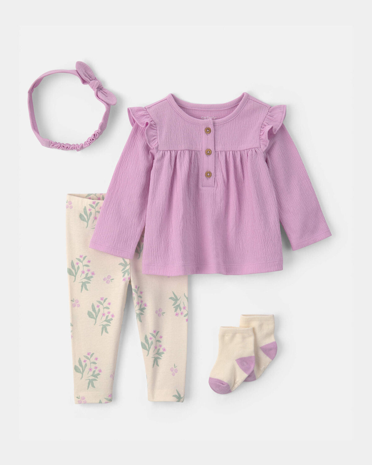 Baby Girl 4-Piece Long-Sleeve Top & Pant Set - Purple | Carter's | Carter's Inc