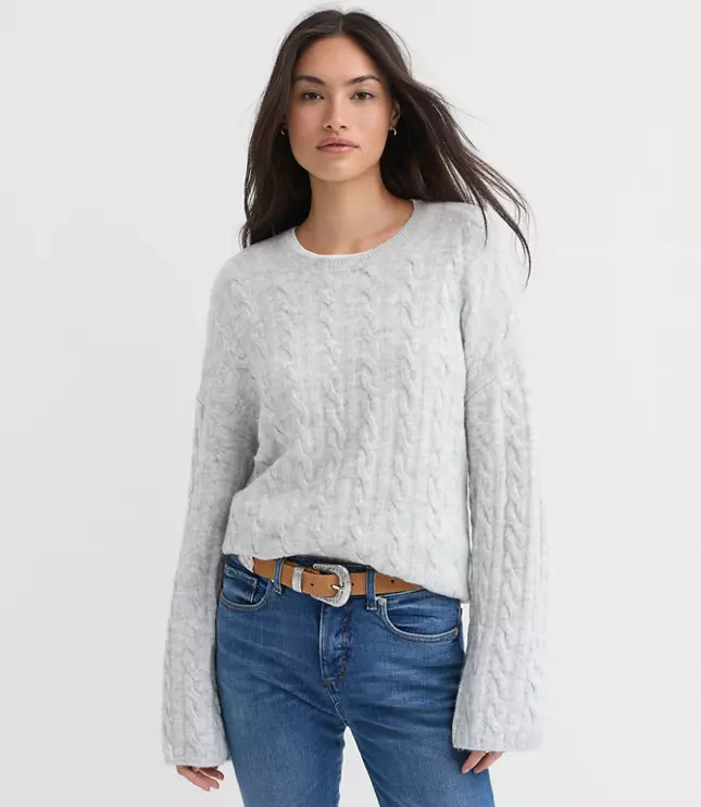 Heathered Wide Sleeve Cable Sweater | LOFT