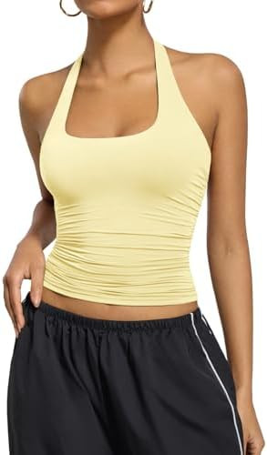 Women Halter Tank Tops Double Lined Backless Y2K Trendy Going Out Spring Summer Fashion Clothing ... | Amazon (US)