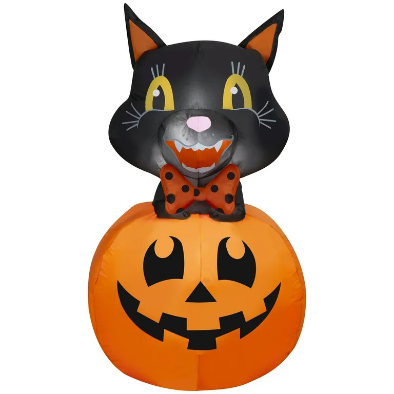 Vintage Cat in Jack-o'-Lantern Airblown Yard Inflatable, Multicolor, 3.5', Halloween by Way To Ce... | Walmart (US)