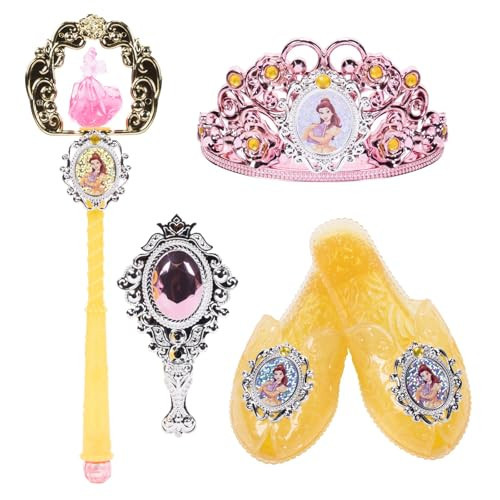 Disney Princess Dress Up Accessory Set Belle Tiara, Shoes, Wand and Comb Set for Little Girls Role Play Time Costume Toys for 3-6 Years | Amazon (US)
