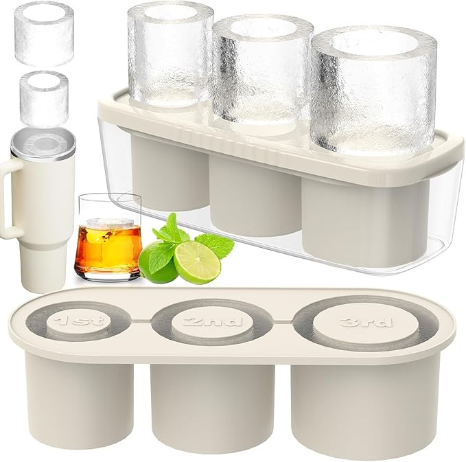 Ice Cube Tray for Tumbler Cup 30Oz-40Oz, 3 Pcs Silicone Cylinder Ice Mold with Lid and Bin for Fr... | Amazon (US)