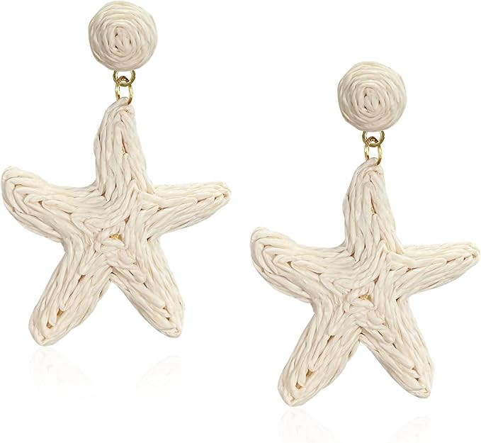 Raffia Starfish Earrings Raffia Straw Wrapped Starfish Drop Dangle Earrings Beach Earrings Summer... | Amazon (US)
